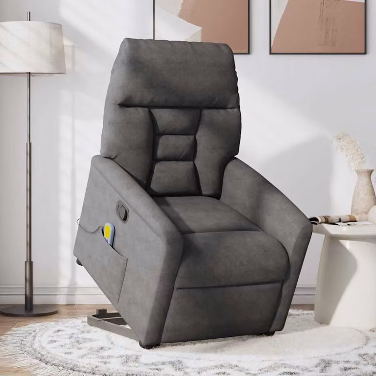 vidaXL Poltrona a Rialzo con Assistenza Elettrica Grigia in Microfibra per Anziani