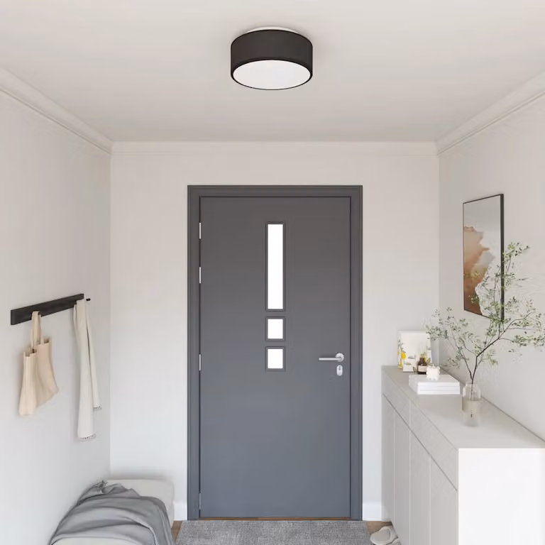 vidaXL Lampada da soffitto in tessuto nera, design minimalista e rotondo, L 30 x P 30 x H 13,5 cm