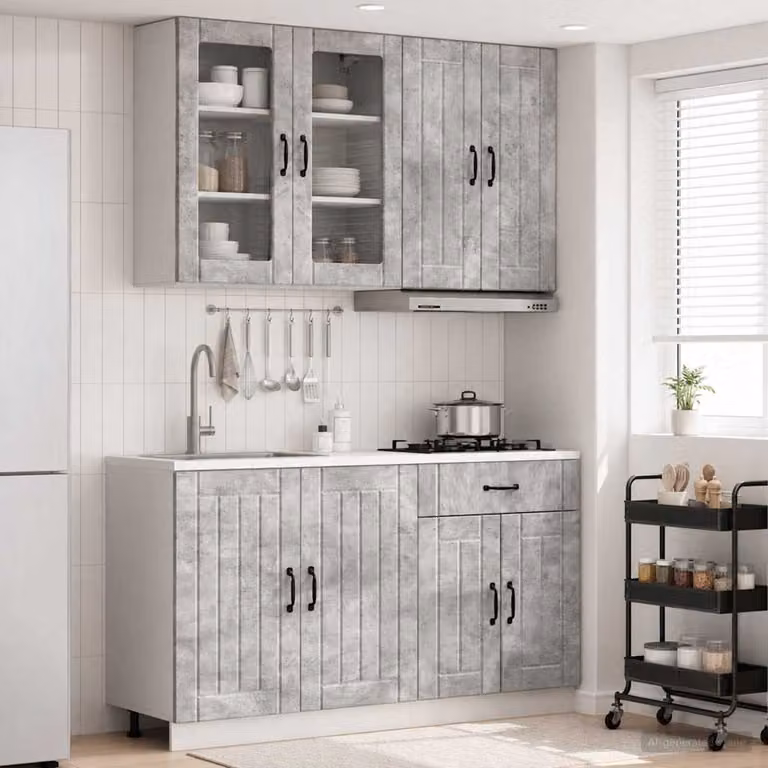 Set di 4 unità cucina moderne vidaXL LUCCA in grigio con ante in vetro e legno MDF