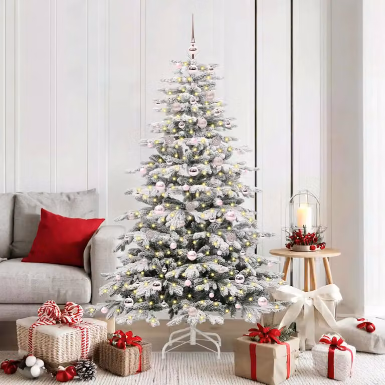 Albero di Natale Artificiale Moderno vidaXL Bianco con Luci LED e Rami Pieghevoli, Altezza: 180 cm