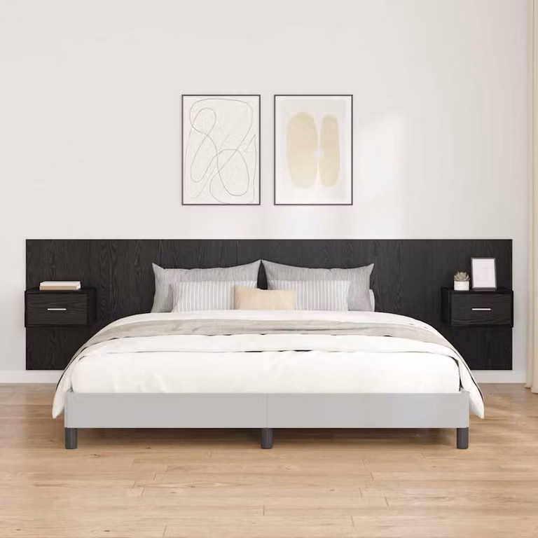 Set di 3 pezzi Testata con Comodini Integrati vidaXL Moderno in Legno Ingegnerizzato Nero Opaco