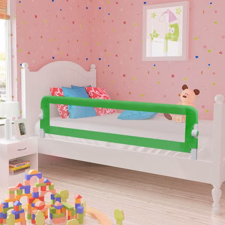 Sponde di sicurezza per letti bambini vidaXL, verde, pieghevoli, in tessuto e metallo, L: 120 cm, H: 42 cm