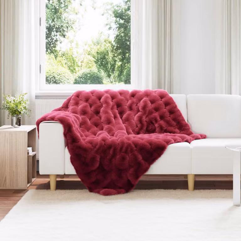 Coperta antiscivolo in ecopelliccia di coniglio rossa vidaXL, L 130 cm x P 150 cm