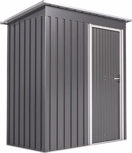 Capanno attrezzi Outsunny con tetto inclinato e porta scorrevole in acciaio e PP, Grigio Chiaro, L: 163 cm, P: 89 cm, H: 182 cm