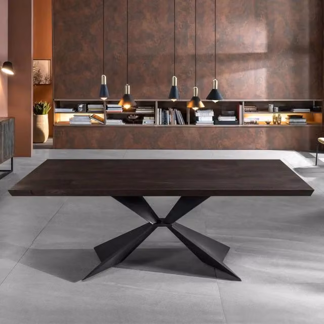 Tavolo da pranzo allungabile Taurus Duzzle in legno impiallacciato rovere termocotto, colore marrone e nero, L: 160-240 cm, P: 90 cm, H: 76 cm