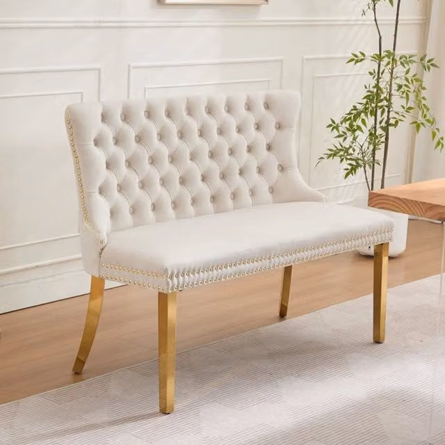 Panchina a 2 posti MINIMAL in velluto beige con gambe in metallo dorato e design moderno