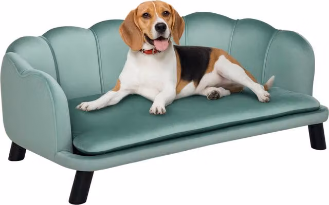 Divano per cani di taglia media e grande Aosom in velluto con cuscino imbottito e rivestimento rimovibile, L: 98.5 cm, P: 60.5 cm, H: 35.5 cm