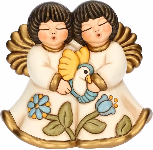 Coppia di angeli con colibrì Fly Special Edition 2024 Thun in ceramica bianca