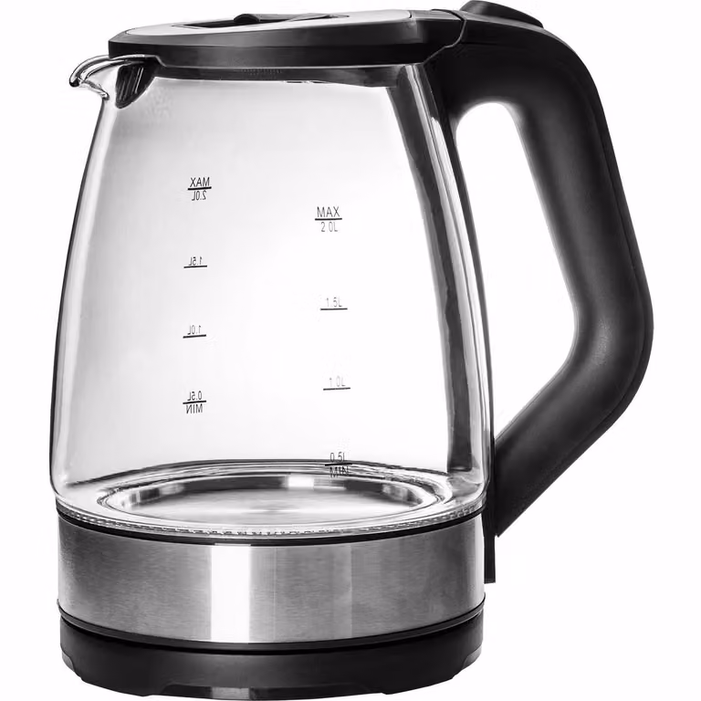 Bollitore elettrico DICTROLUX Boil Glass in vetro e acciaio inox, colore blu, capacità 2 litri, 2200 Watt con spegnimento automatico