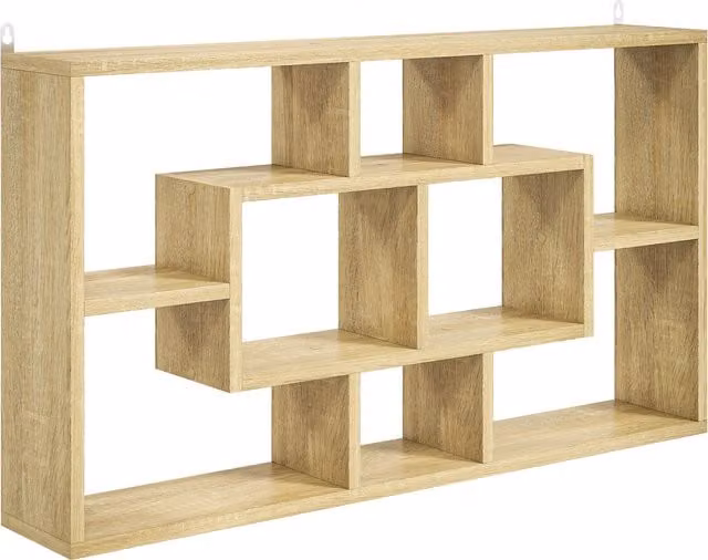 Scaffale da parete HOMCOM con 8 ripiani in legno, colore rovere, ideale per il soggiorno, L: 85 cm, P: 14,5 cm, H: 47,5 cm