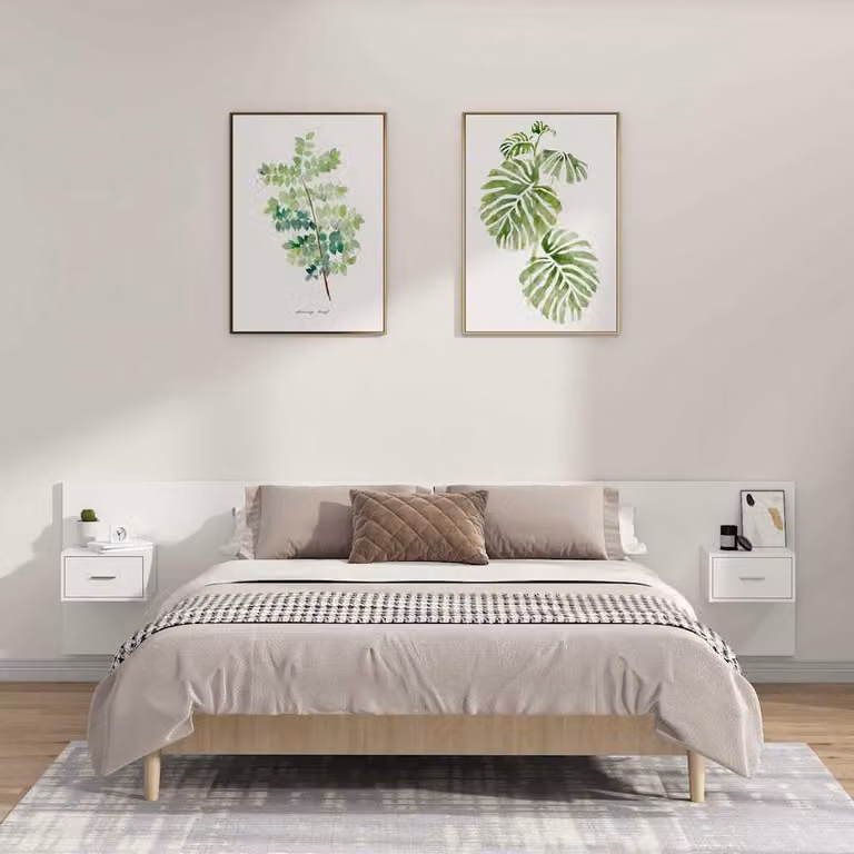 vidaXL Testiera per Letto con Comodini Integrati in Legno Multistrato Bianco L: 240 cm, P: 80 cm, H: 80 cm