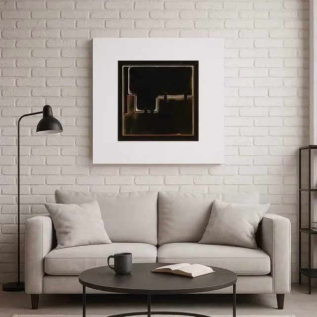Quadro astratto con olio su tela Tuck di Duzzle, design moderno multicolore e nero, L 80 cm x P 80 cm