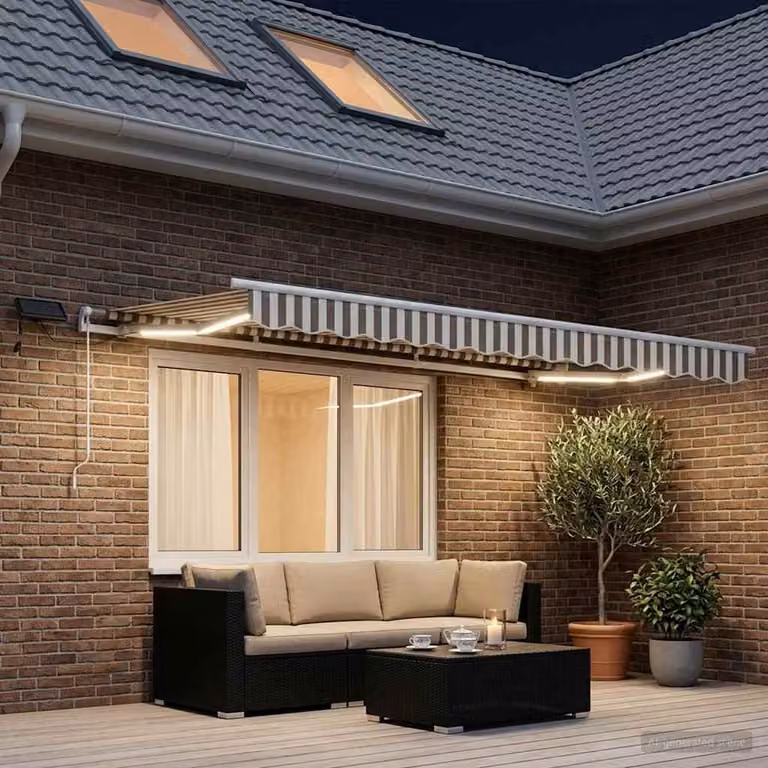 Tenda retrattile vidaXL in alluminio e poliestere, Grigio chiaro e bianco, L: 350 cm x P: 250 cm