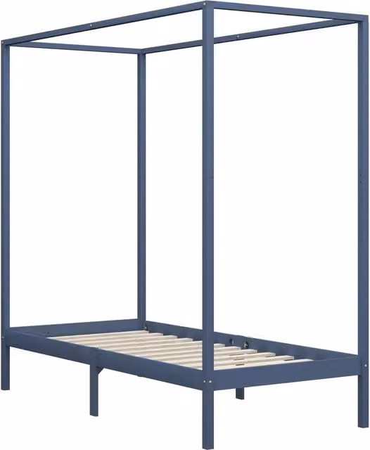 Letto singolo a baldacchino in legno di pino grigio con doghe fisse L/P/H: 200 x 100 x 204 cm