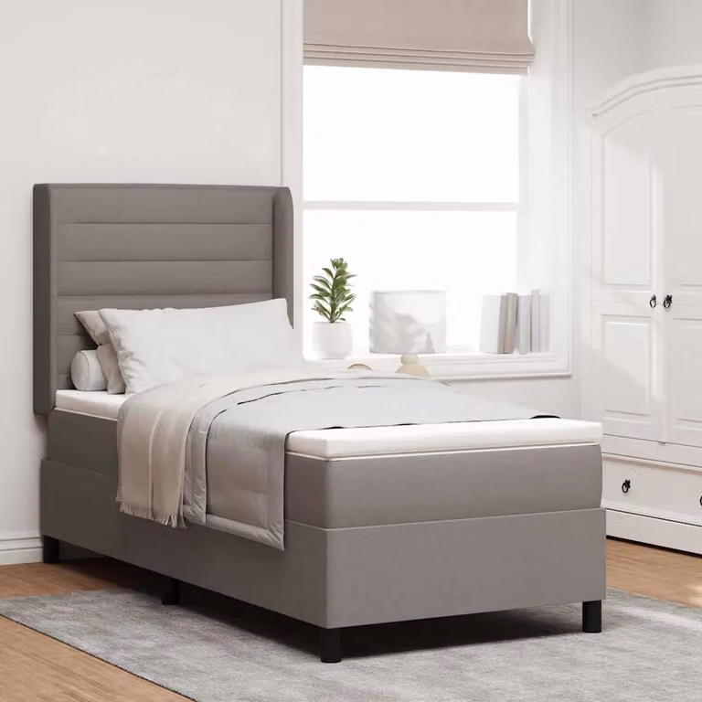 Letto a molle con illuminazione LED e testiera Talpa vidaXL in tessuto, disponibile nei colori beige o grigio, L/P/H: 190 x 90 x 33 cm