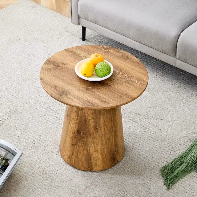 Tavolino da caffè rotondo Zephmum con finitura effetto legno naturale marrone per soggiorno e balcone, Diametro: 50 cm, Altezza: 48 cm
