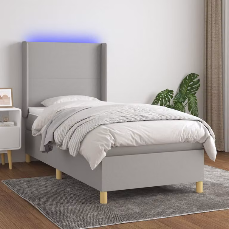 Letto a molle con materasso e illuminazione LED vidaXL, Grigio Chiaro, L/P/H: 90 x 200 x 128 cm