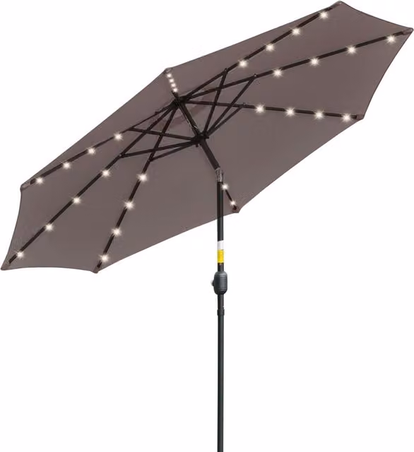 Ombrellone da giardino inclinabile Outsunny con 32 luci LED solari e manovella, Ø 265 cm, in acciaio e poliestere, grigio