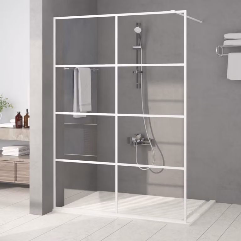 Parete Doccia Walk in vidaXL Bianca con Vetro Trasparente ESG L: 140 cm, H: 195 cm
