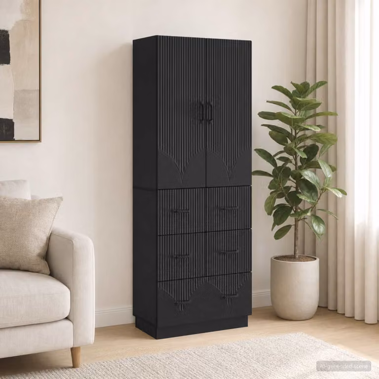 Set di 2 armadi vidaXL con ante scorrevoli e cassetti, nero opaco, L: 66 cm, P: 34,5 cm, H: 87 cm