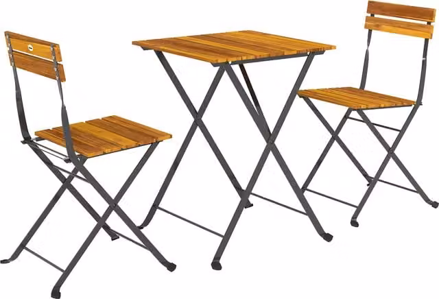 Set da pranzo Outsunny in legno di acacia marrone composto da tavolo e 2 sedie pieghevoli per giardino, balcone o terrazza
