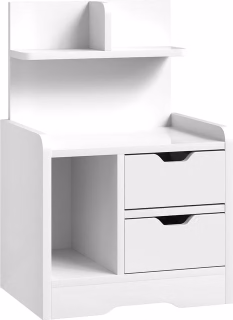 Comodino Moderno HOMCOM per Camera da Letto con 2 Cassetti e Mensole, Bianco Lucido
