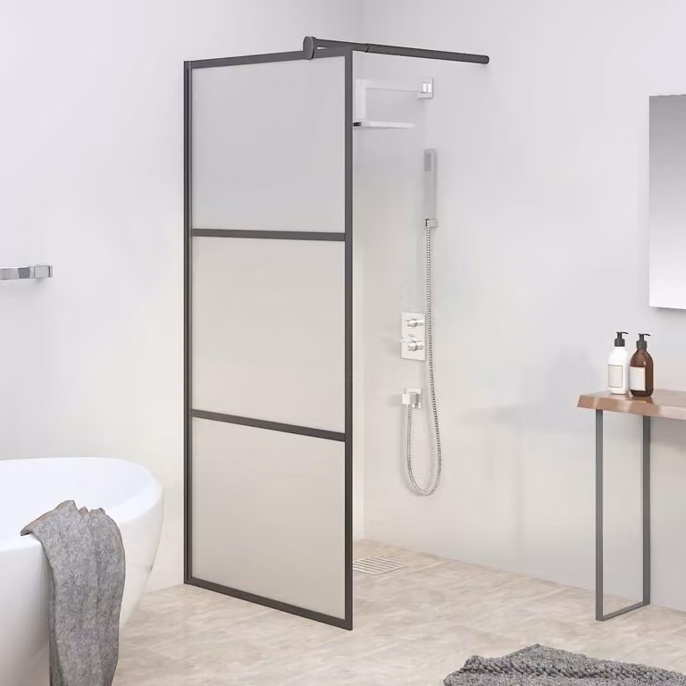 Parete Doccia Walk in vidaXL in Vetro Smerigliato ESG Nero L: 90 cm, H: 195 cm