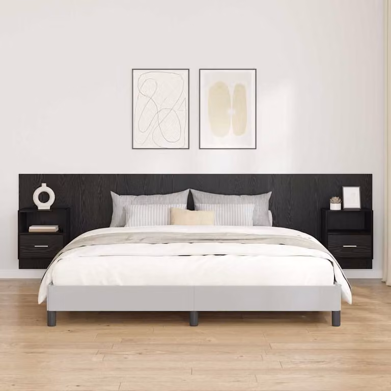 Set di 3 pezzi Testata con Comodini Integrati vidaXL in Legno Ingegnerizzato Nero Opaco