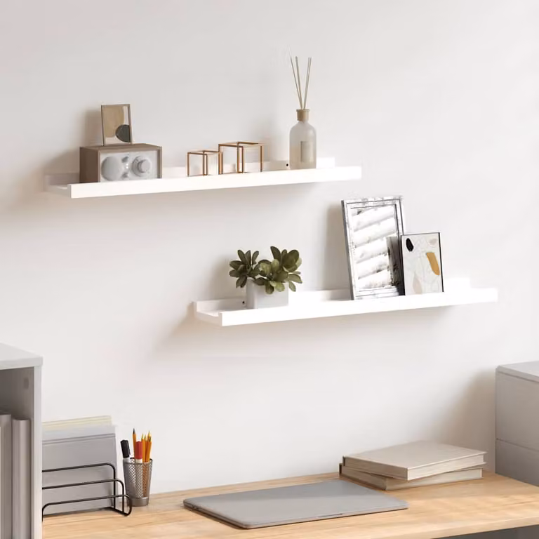 Set di 2 mensole vidaXL bianche in MDF da parete L: 60 cm, P: 9 cm, H: 3 cm