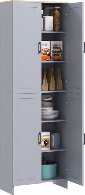 Armadio da Cucina Minimal con 4 Ante e Ripiani Interni Grigio Opaco L: 170.5 cm, P: 30 cm, H: 18.2 cm