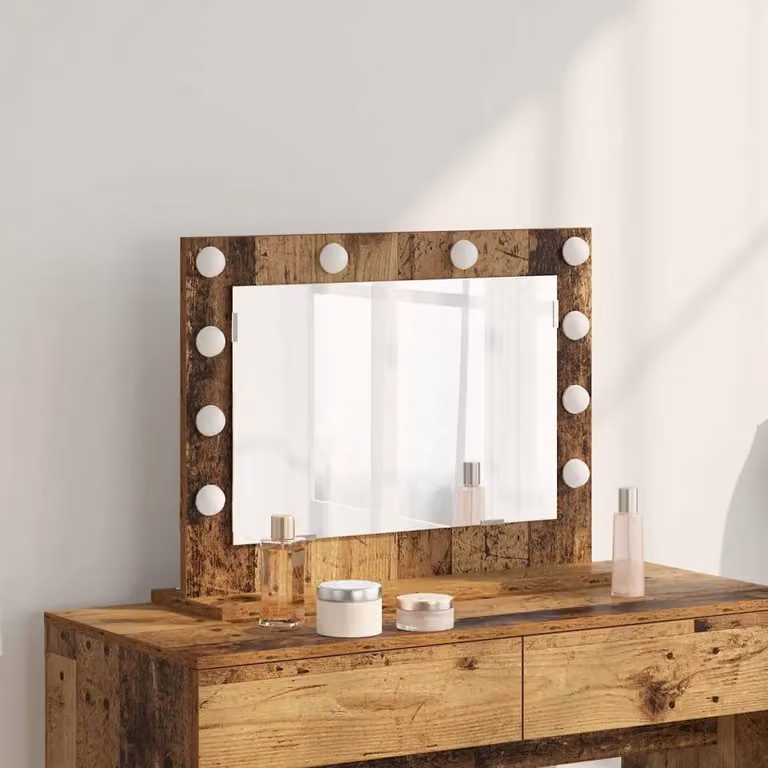 Specchio da Vanità vidaXL Moderno con LED e USB, Rettangolare, Marrone, L: 60 cm, P: 45 cm, H: 18 cm