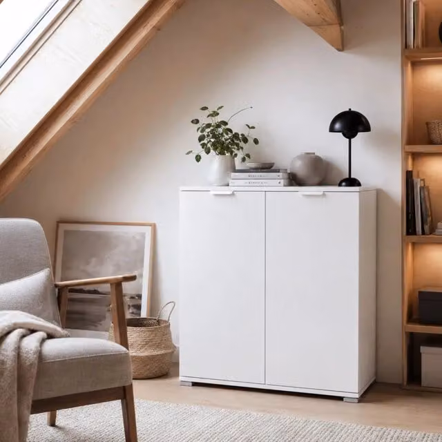 Mobile Base THE WHITE STONE Bianco con 2 Ante e Ripiani Interni per Bagno e Lavanderia L/P/H: 75 x 38 x 85 cm