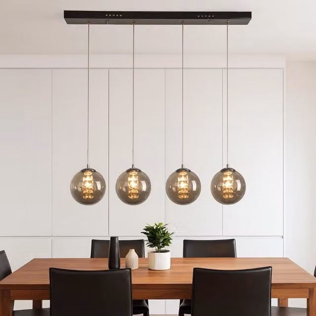 ZMH Lampada a sospensione moderna in vetro e metallo con LED, colore grigio e cromo, regolabile in altezza