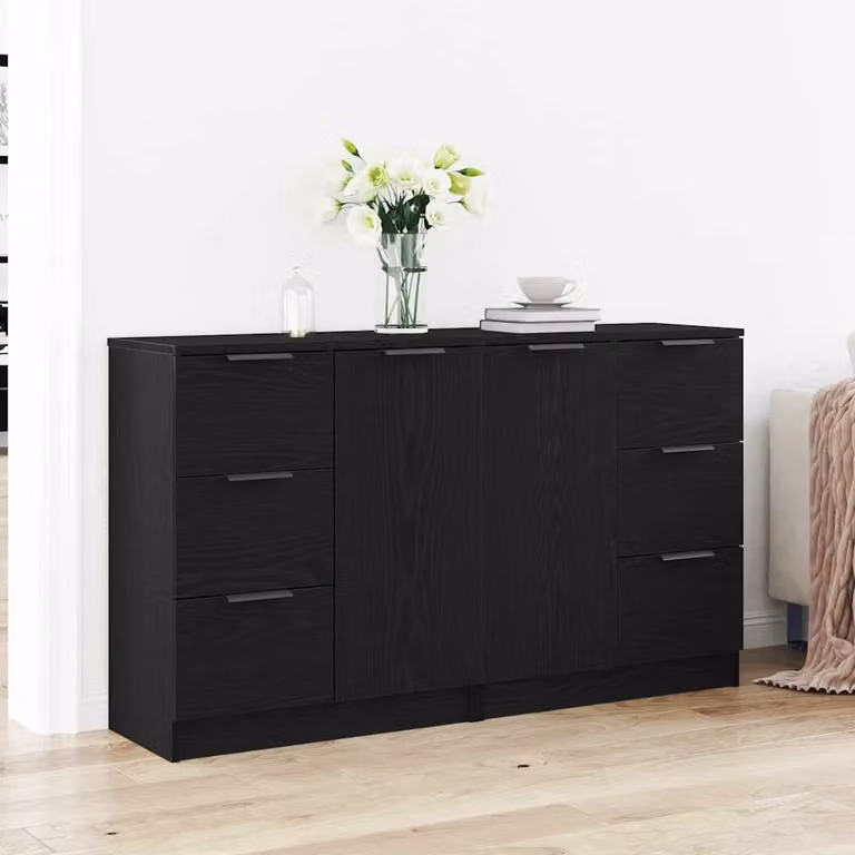 Credenza moderna vidaXL in legno ingegnerizzato nero L: 120 cm, P: 30 cm, H: 70 cm