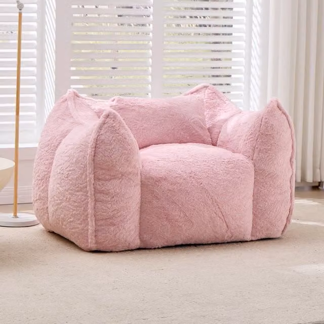 Poltrona Sacco Gigante Xylo in Pelliccia Sintetica Rosa con Cuscino