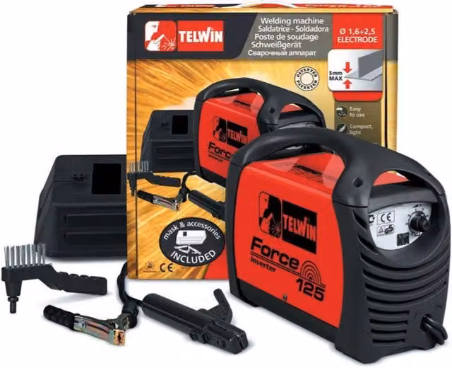 Kit Saldatura Saldatrice Inverter Telwin Force 125 230V Professionale MMA Rosso