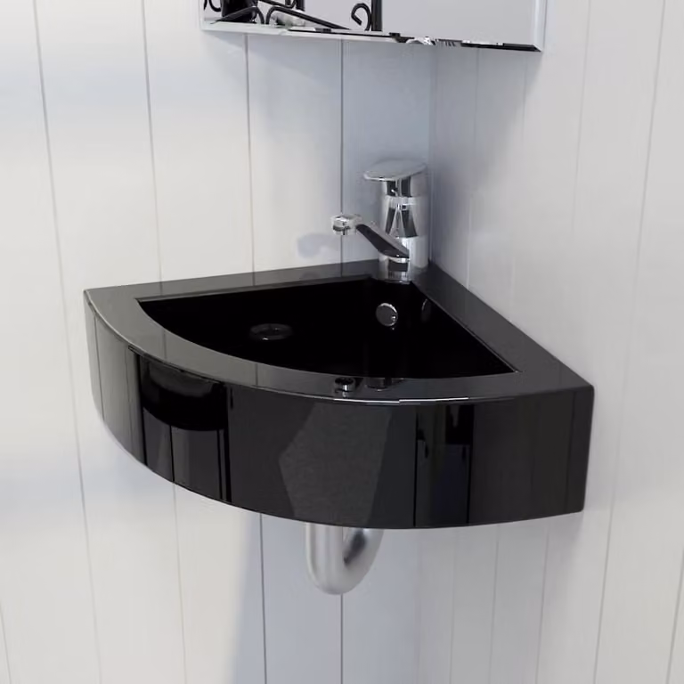 Lavandino da appoggio in ceramica con troppopieno vidaXL Nero L: 45 cm, P: 32 cm, H: 12,5 cm