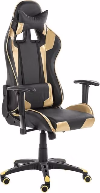 Sedia da gaming BELIANI girevole in pelle sintetica nera e oro con braccioli e poggiatesta, regolabile in altezza, L/P/H: 71 x 71 x 120 cm