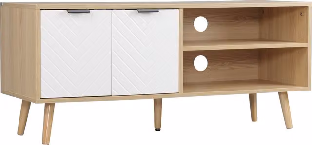 Mobile TV HOMCOM moderno in legno e truciolato bianco con 2 ripiani aperti e armadietto, L 110 cm x P 39 cm x H 48,8 cm