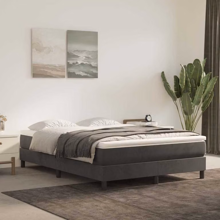 vidaXL Letto Ibrido con Materasso e Struttura in Velluto Grigio e Bianco L: 140 cm, P: 190 cm