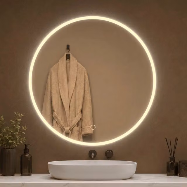 Specchio tondo OGOMONDO con LED dimmerabile e interruttore touch per arredo bagno, Diametro: 90 cm