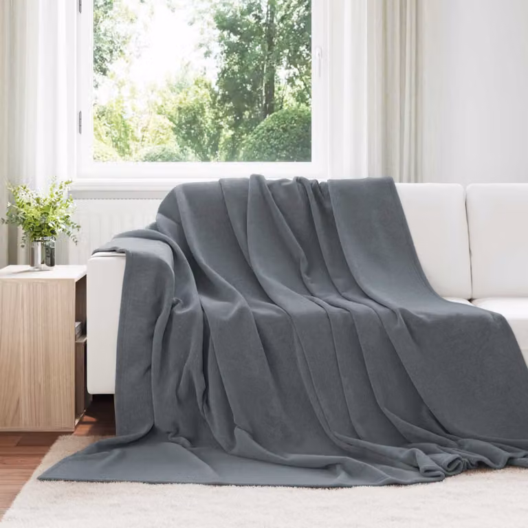Set di 6 coperte in pile vidaXL grigio scuro, morbide e lavabili, L 220 x P 240 cm