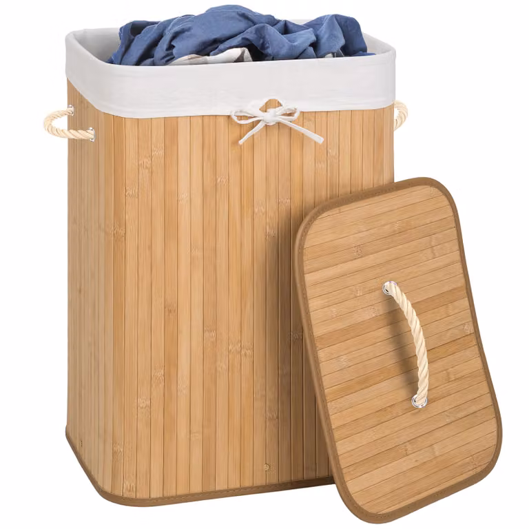 Cesto per la biancheria TecTake GmbH con sacchetto in cotone rimovibile e maniglie, pieghevole, beige, 72 L, L/P/H: 60,0 x 31,5 x 31,5 cm