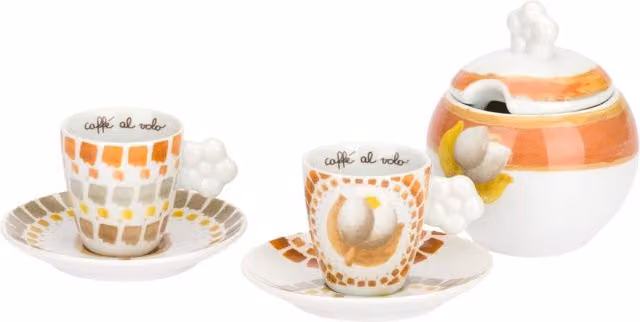Set di servizio da caffè Thun Tulipani in ceramica multicolore con 2 tazzine, piattini e zuccheriera