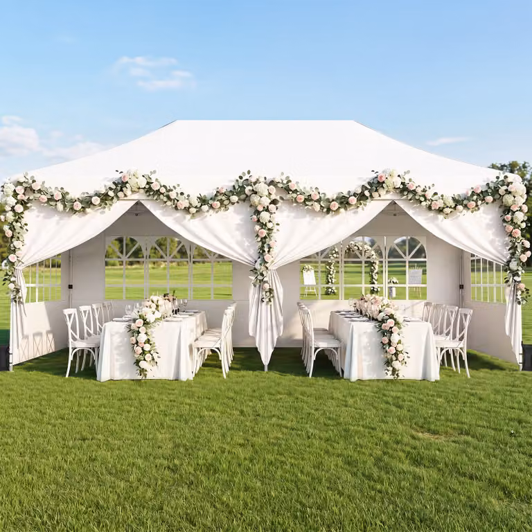 Gazebo da giardino esterno Costway pieghevole con 6 pareti rimovibili e altezza regolabile, Bianco