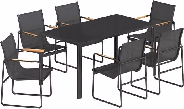 Set da pranzo da giardino Outsunny in vetro e metallo nero, composto da 7 pezzi per adulti