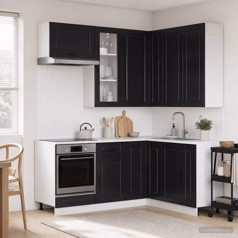 vidaXL Unità Cucina Moderna PORTO in 8 Pezzi Nero con Ante in Vetro e Legno MDF
