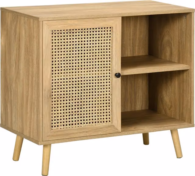 Credenza HOMCOM in rattan intrecciato e legno effetto mid-century, colore marrone, L 80 x P 39 x H 70 cm