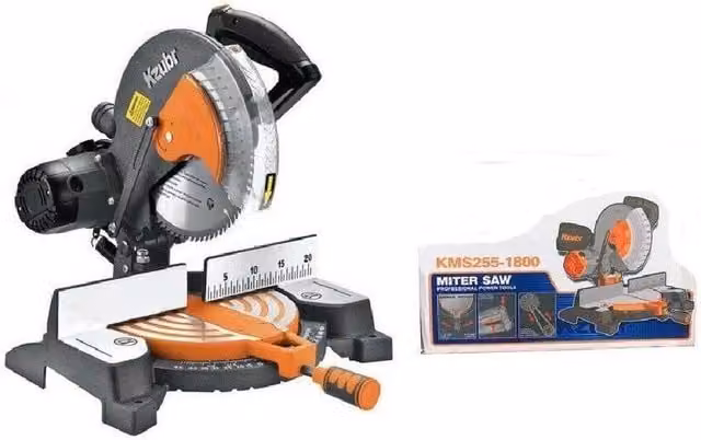 Troncatrice per legno Trade Shop K10582 arancione con piano e lama da 255 mm, 1800 Watt