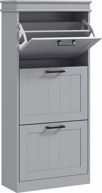 Scarpiera HOMCOM con 3 ante ribaltabili e ripiani interni per 15 paia di scarpe, Grigio, L/P/H: 54 x 24 x 117,5 cm